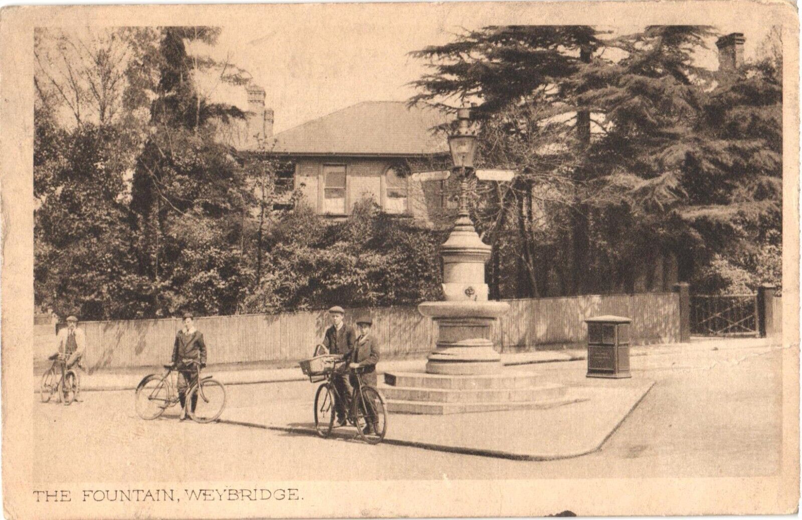 Boys with Their Bikes On The Fountain, Weybridge, Surrey, England Postcard
