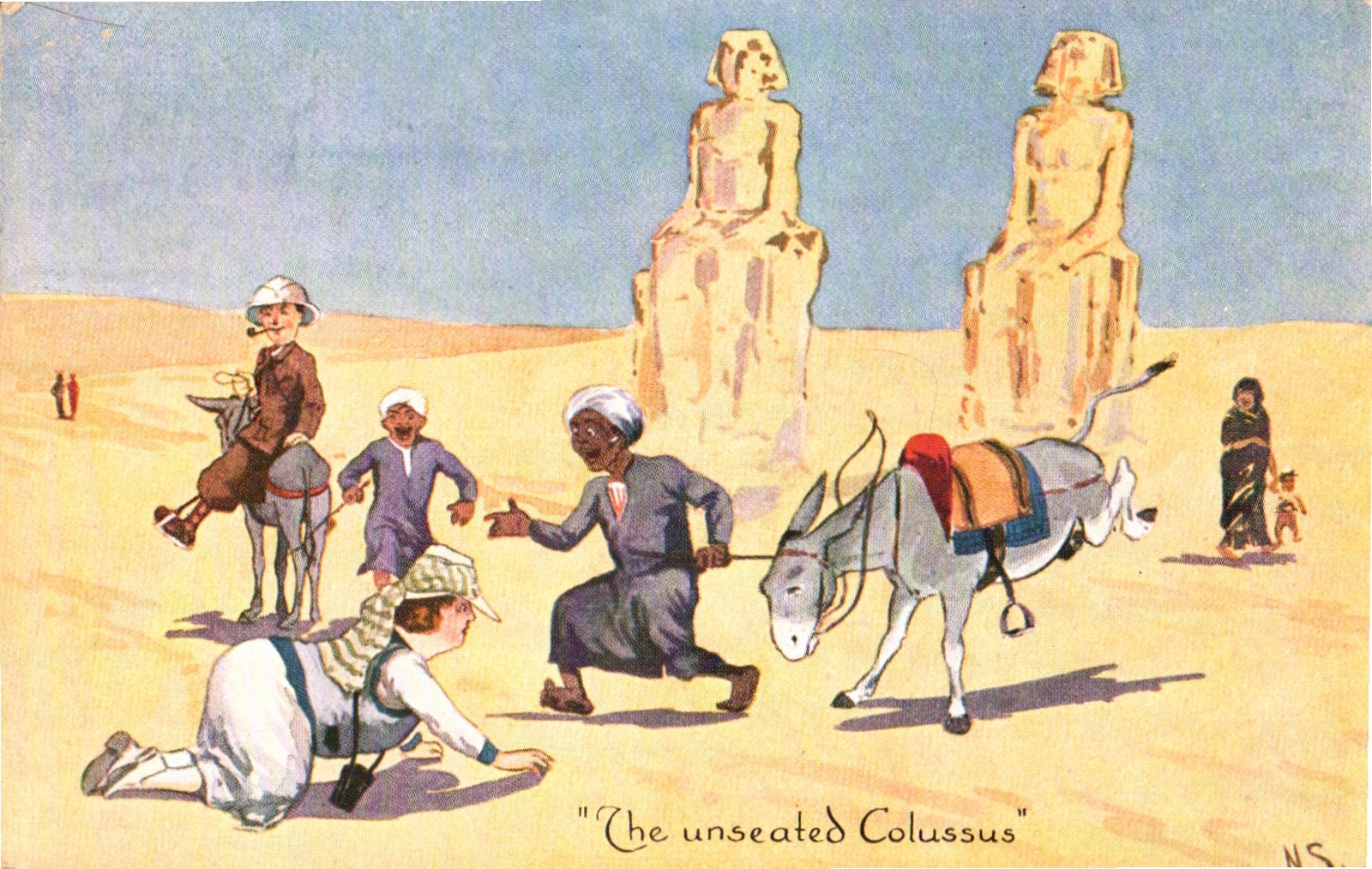 Comic Humorous Divided Back Woman Falling off of Camel Posted 1926