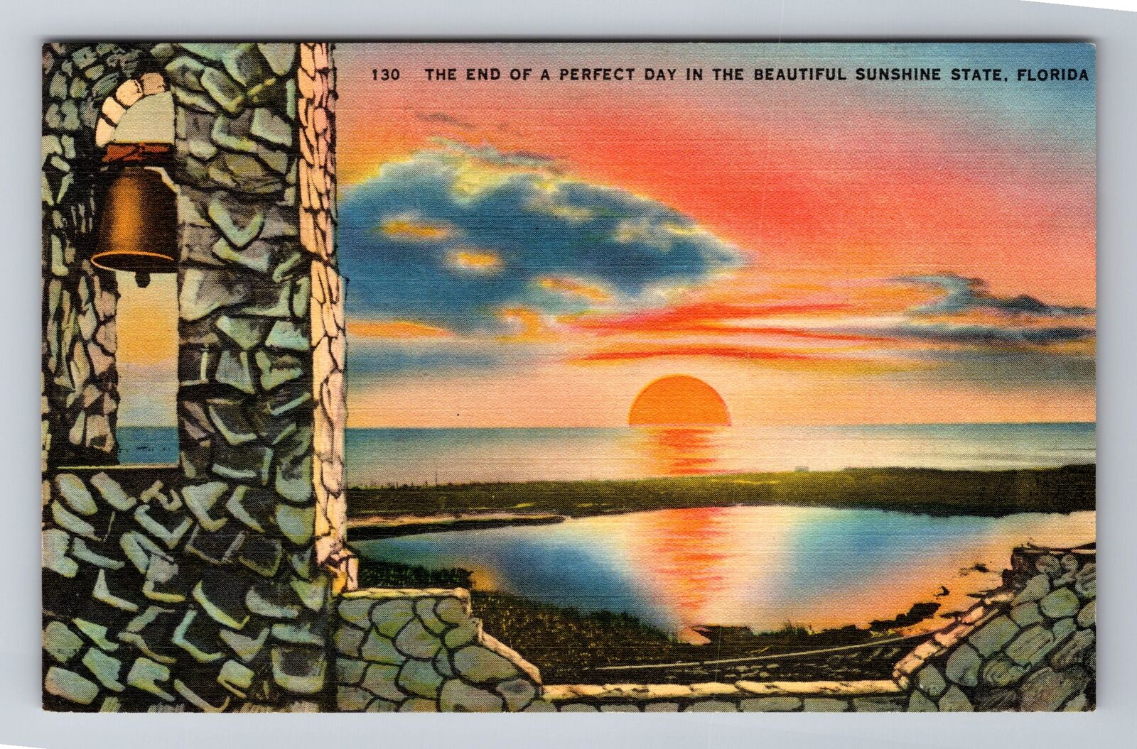 FL-Florida, Sunset over Ocean, General Greetings, Vintage Souvenir Postcard