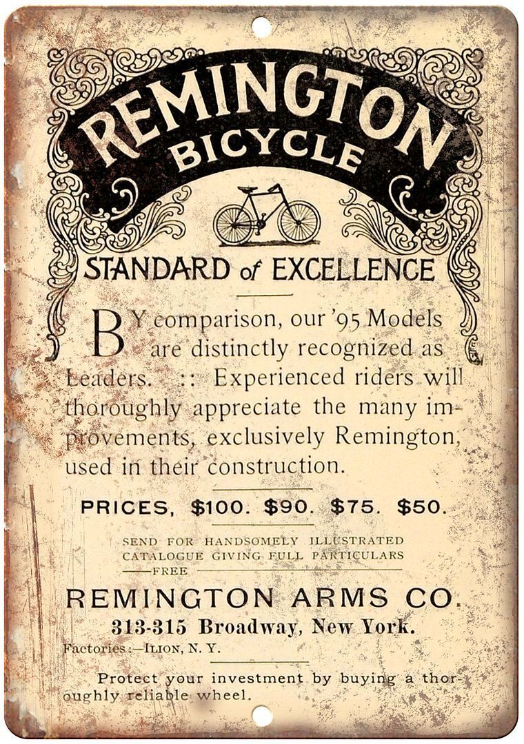 Remington Arms Co. Bicycle Vintage Art Ad Reproduction Metal Sign B430