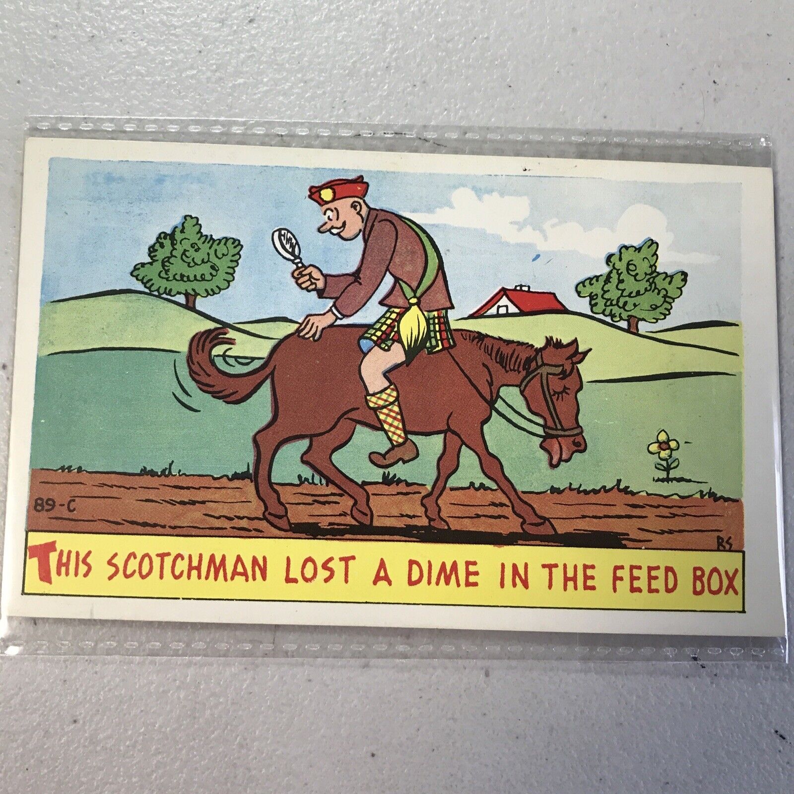 Laff Gram Postcard Scotchman Horse Country Road Old Vintage Comical Celtic