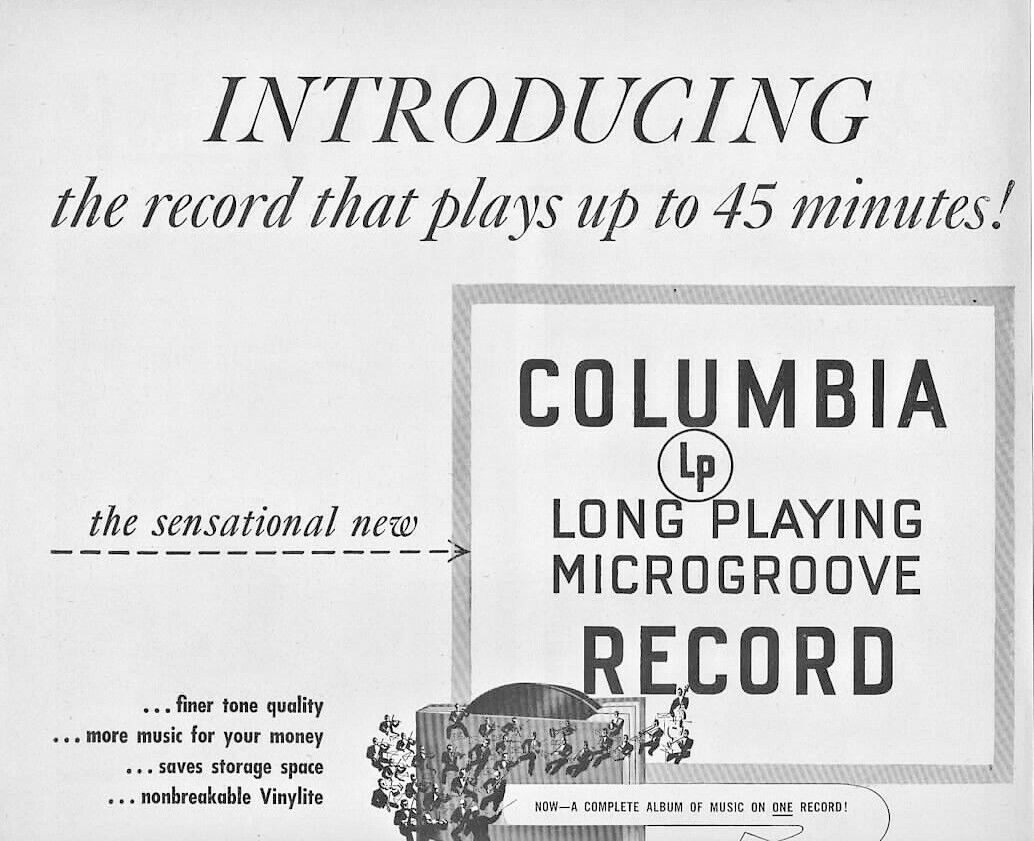 1948 Columbia Records Vintage Print Ad Introducing Long Playing LP Records 