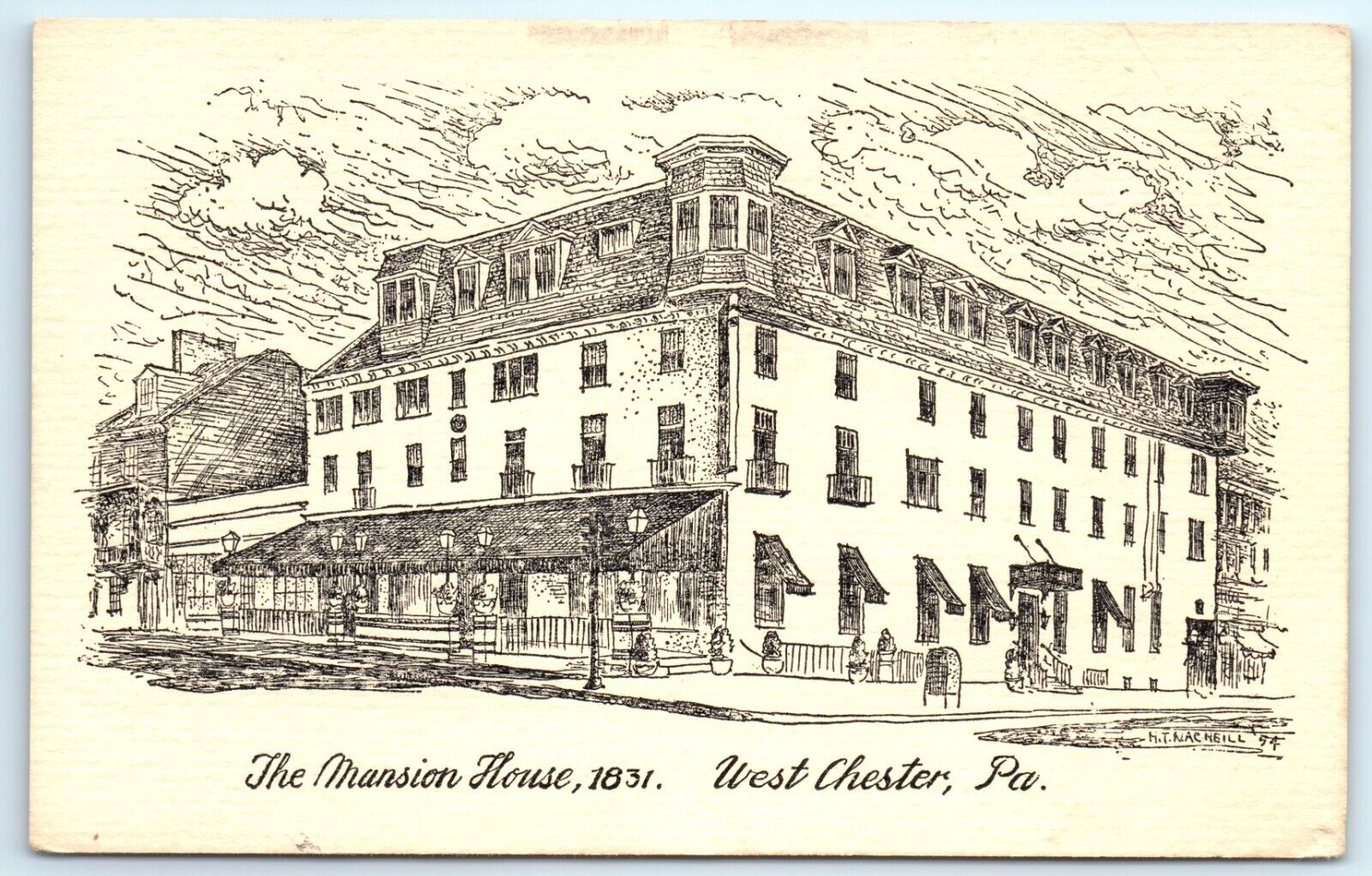 POSTCARD The Mansion House Hotel West Chester Pennsylvania Fox Hunters Rendezvou