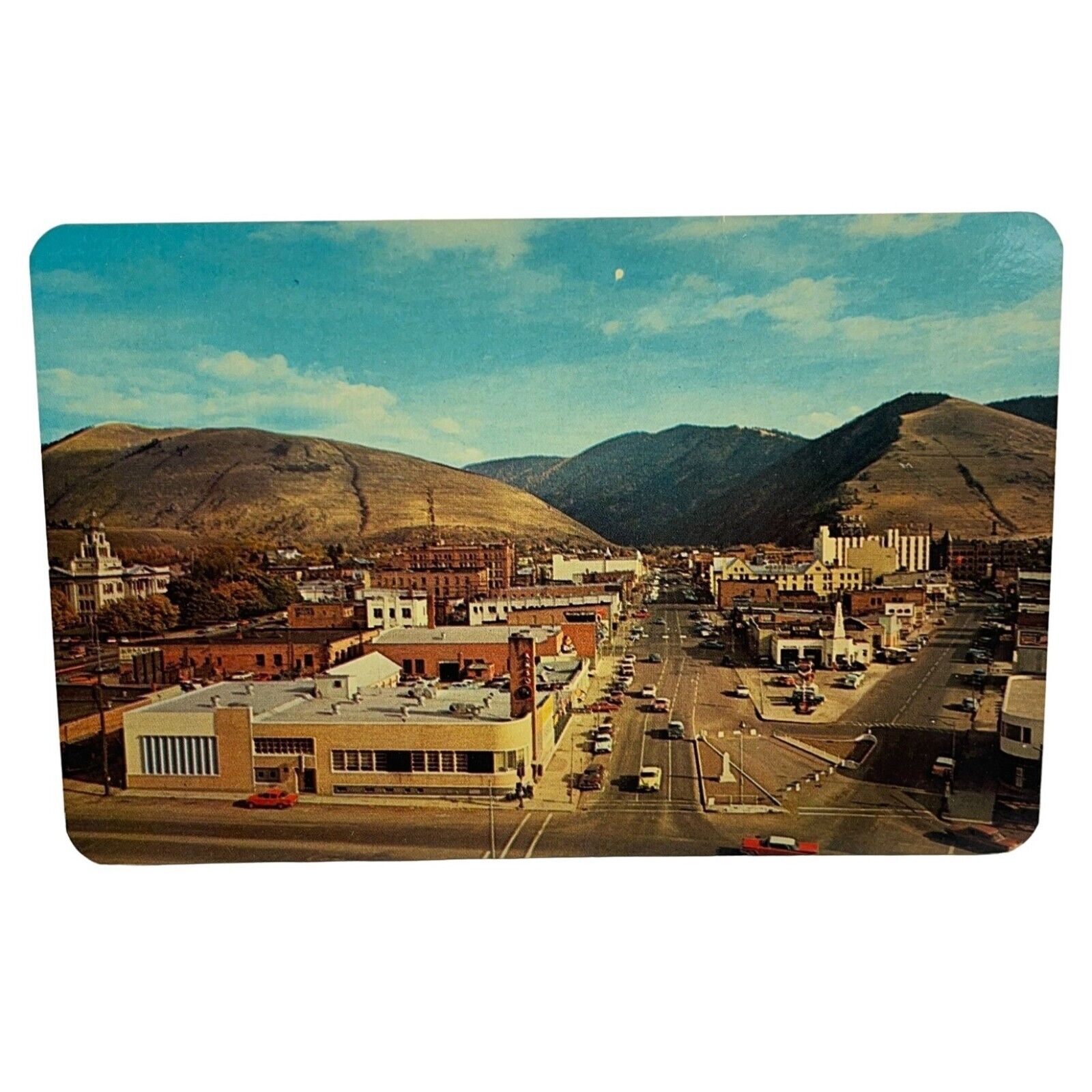Missoula MT Scenic View Postcard Vintage Main Street Downtown Aerial View