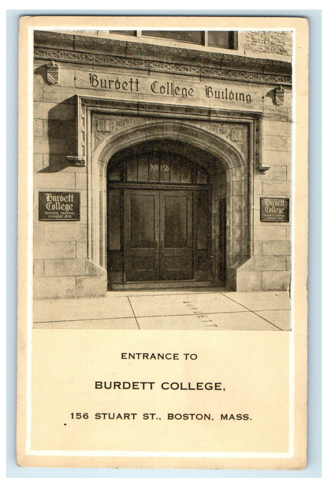 c1920s Entrance to Burdett College Stuart St. Boston Massachusetts MA Postcard