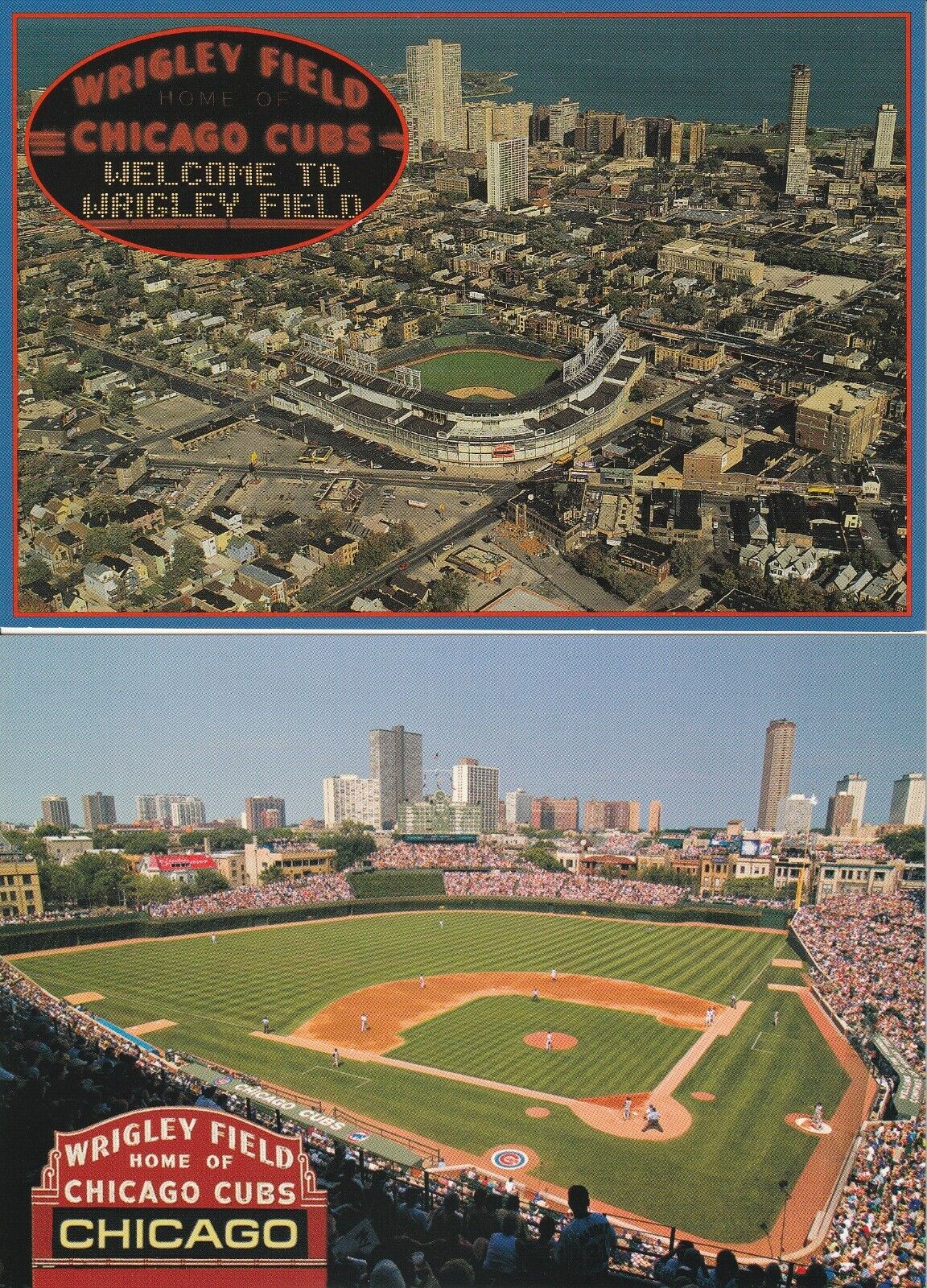 (2) National League Chicago Cubs Wrigley Field Baseball Stadium Postcards #3
