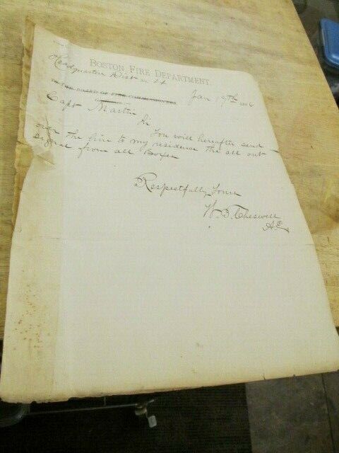 Authentic January 19, 1886 Boston Fire Department Orders Page Handwritten