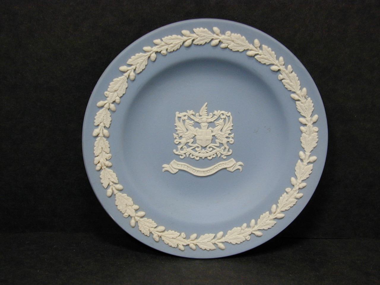 Vtg Wedgwood Blue Jasperware City of London 4 3/8” Trinket Dish Plate Pin Tray