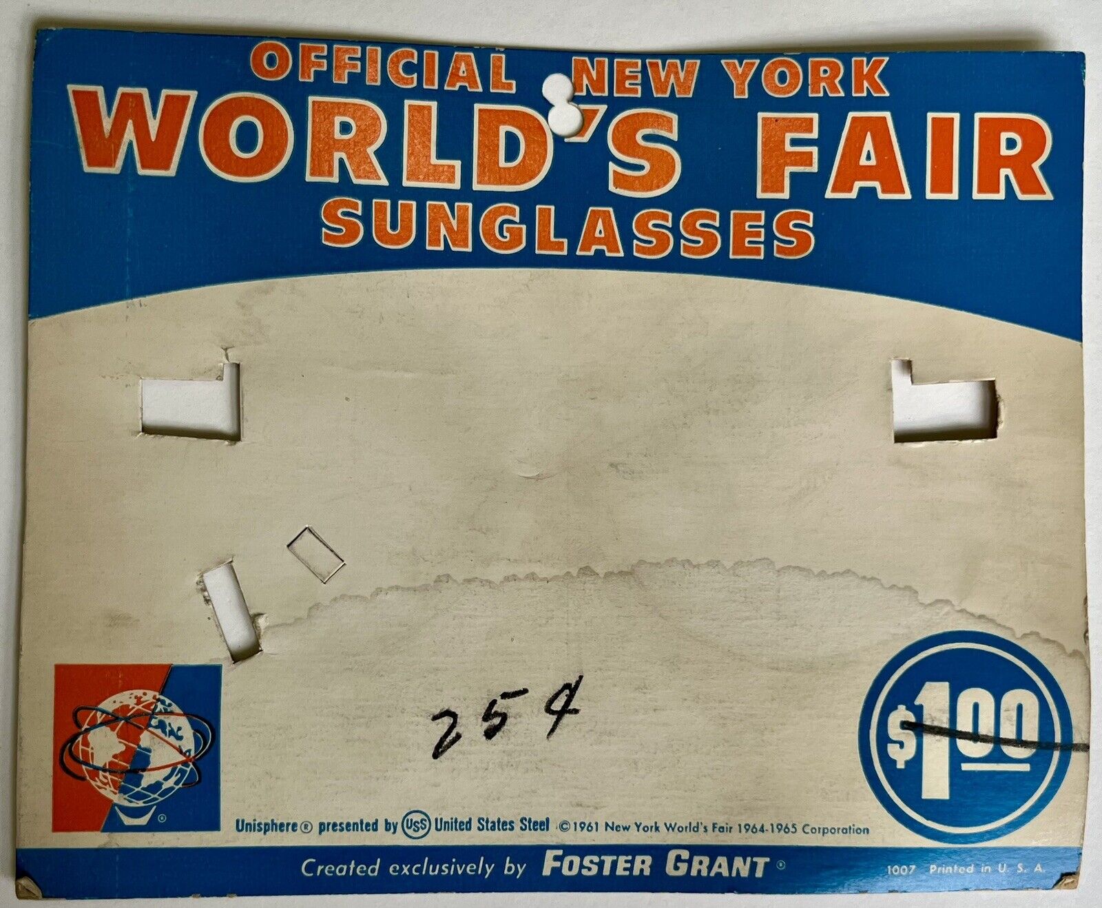 Vintage 1964 1965 New York World’s Fair Foster Grant Sunglasses Empty Card