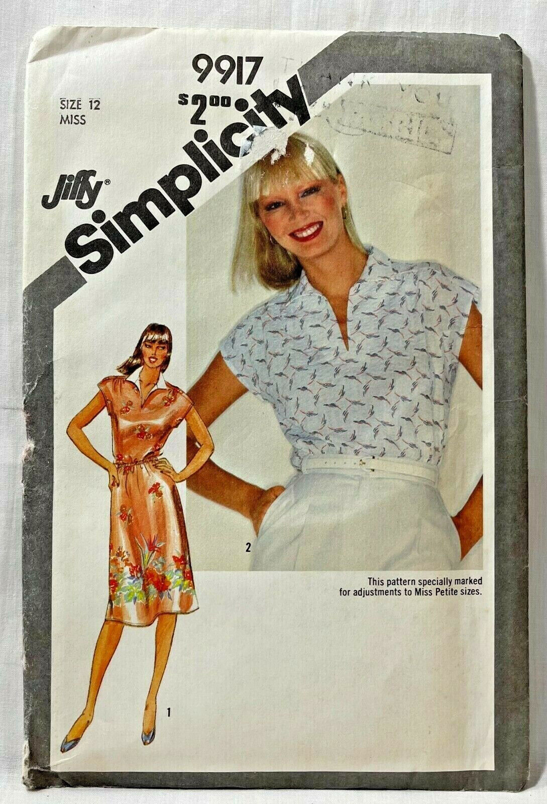 1981 Simplicity Sewing Pattern 9917 Womens Pullover Dress & Top Size 12 Vtg 9942