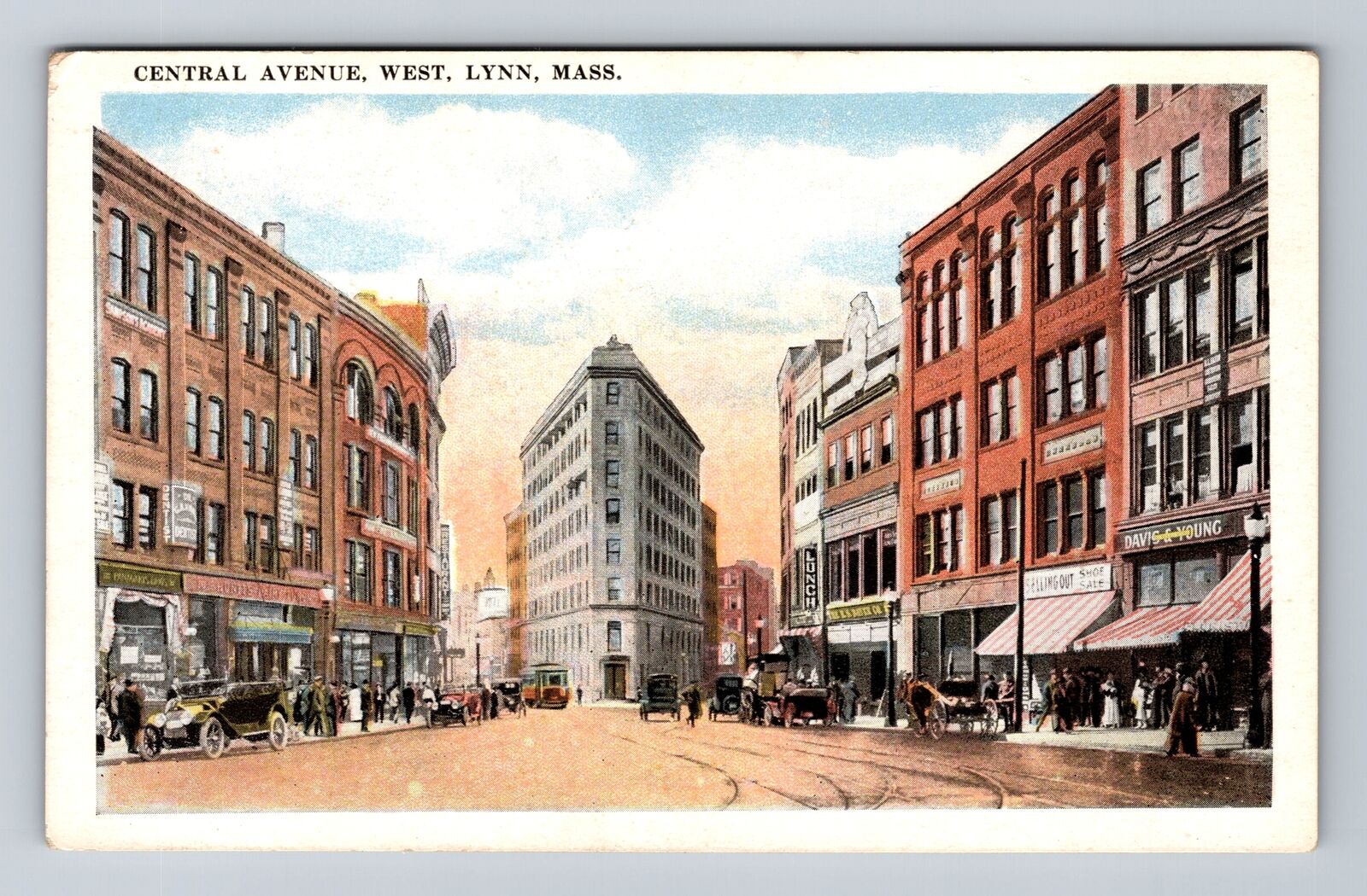 Lynn MA-Massachusetts, Central Avenue West Antique, Souvenir, Vintage Postcard