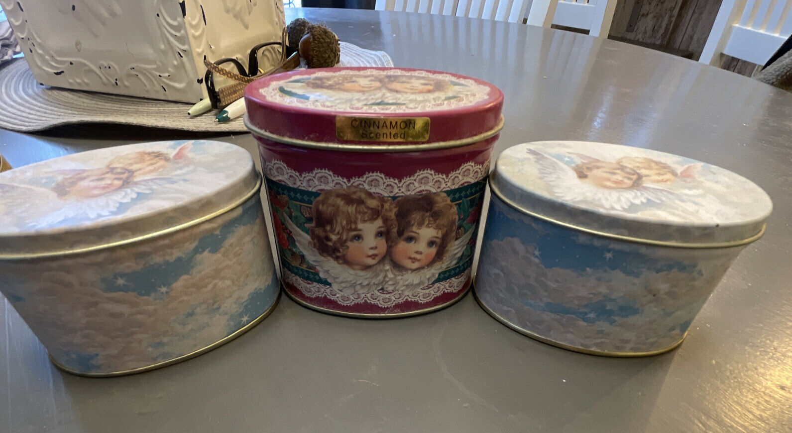 Vintage Lot Of 3 Victorian Angels Cherub Candles In Tins Never Burned 80’s/90’s