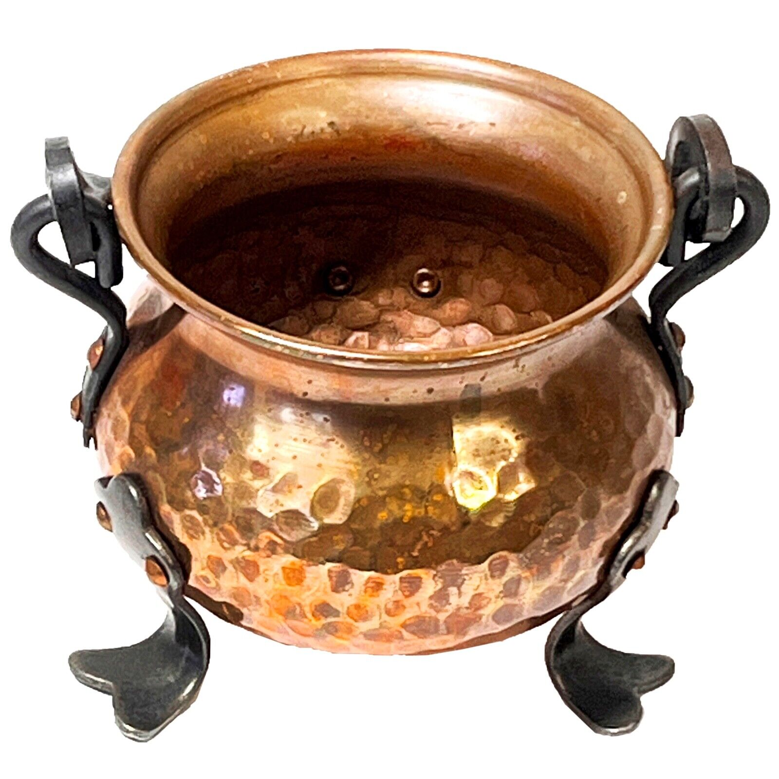 Small Hammered Copper Cauldron Cast Iron Bail Handle Three Feet Made in Germany
