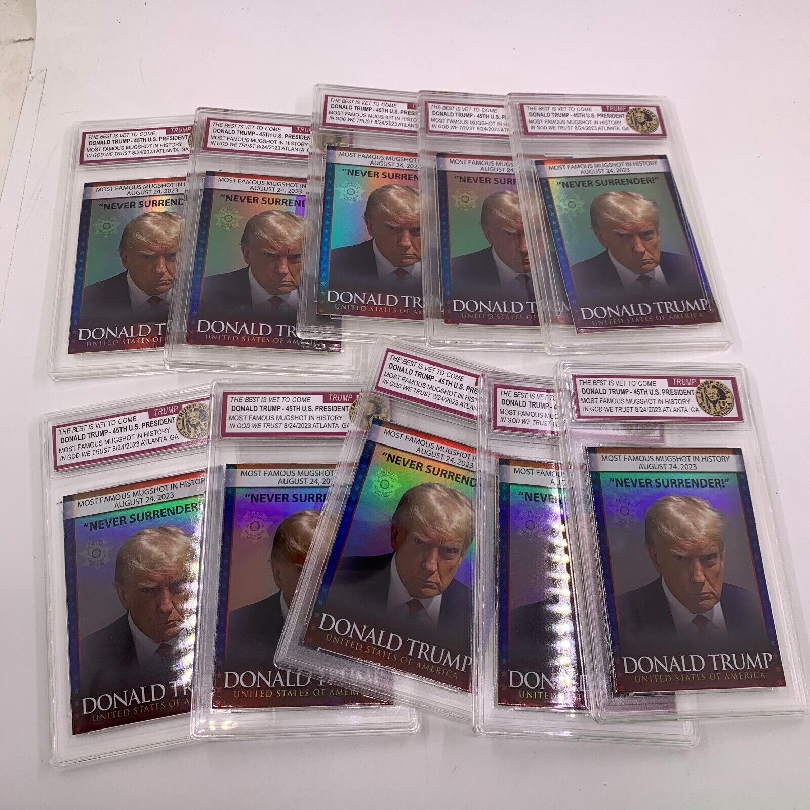10pcs DONALD TRUMP President Never Surrender MUGSHOT Trading Cards Collectible！