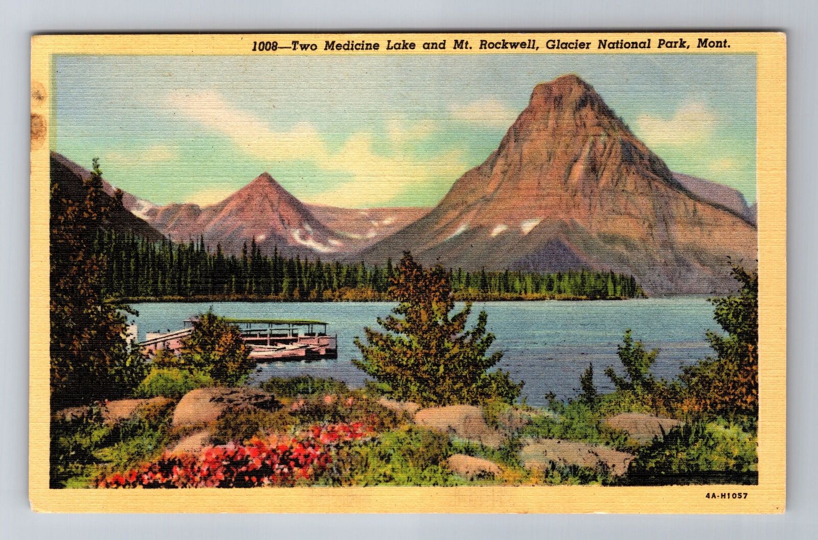 Glacier National Park MT-Montana, Two Medicine Lake Mt Rockwell Vintage Postcard