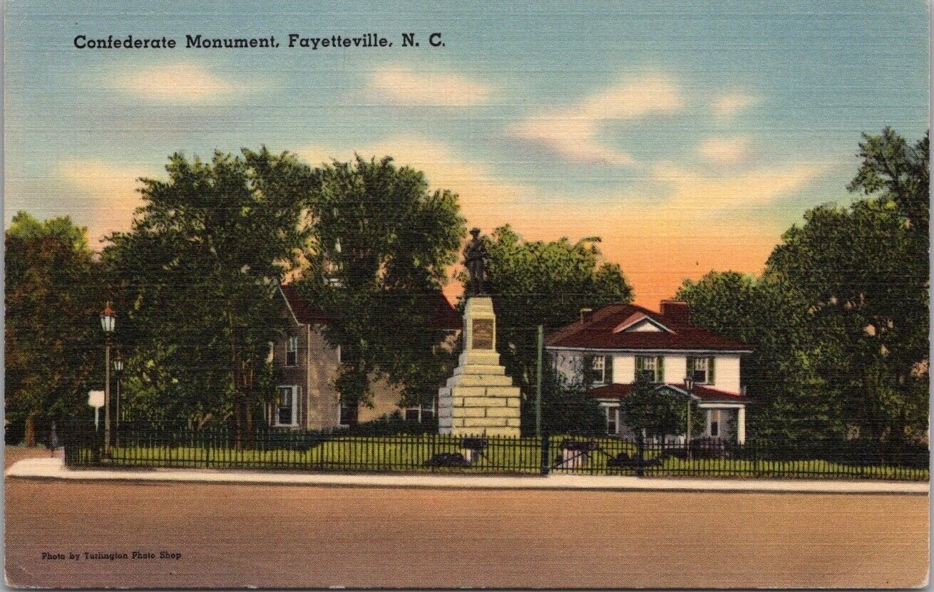 Fayetteville, North Carolina Postcard Civil War Monument Statue / Linen c1940s