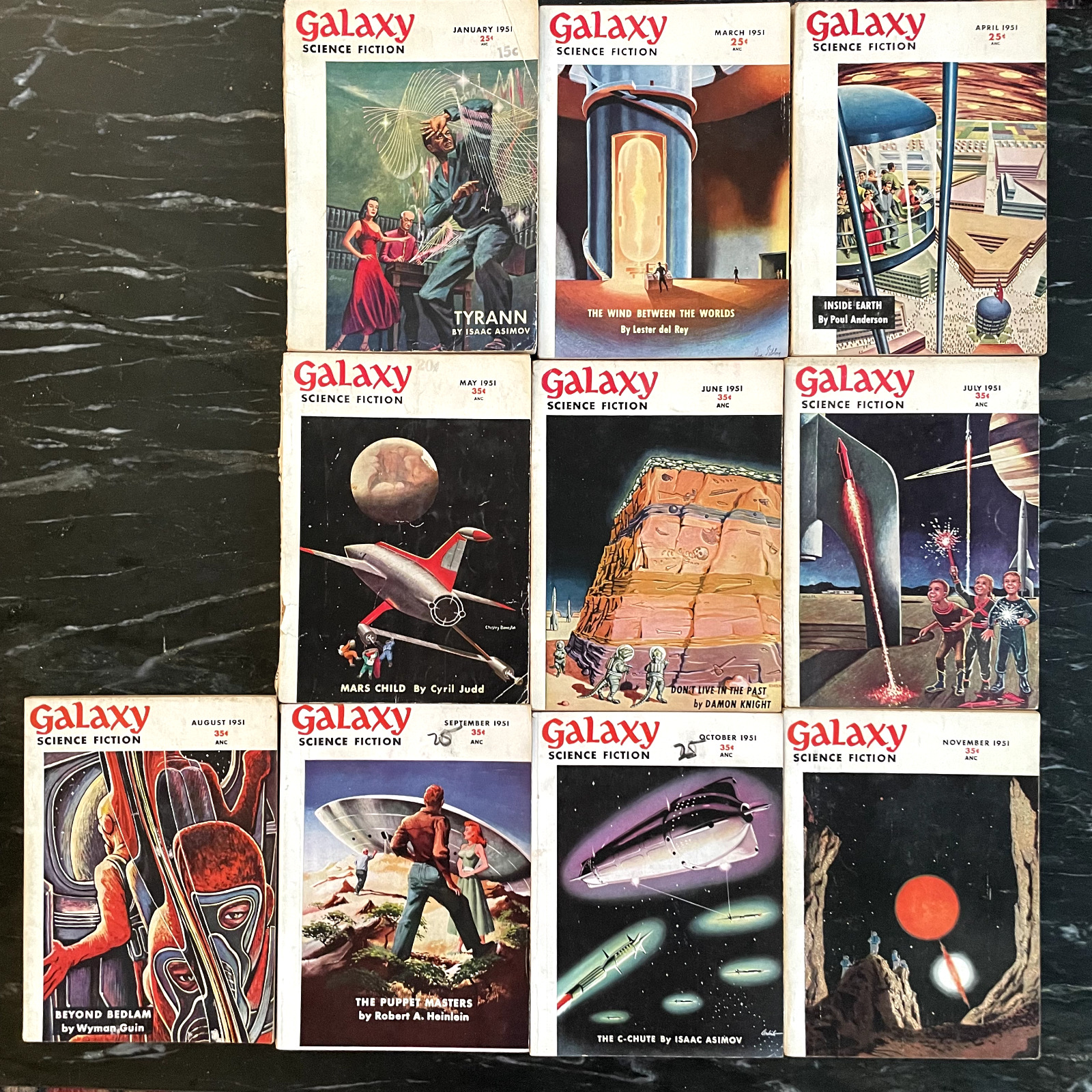 GALAXY  Science Fiction pulp magazine Lot 10 Issues  1951 Asimov willy ley