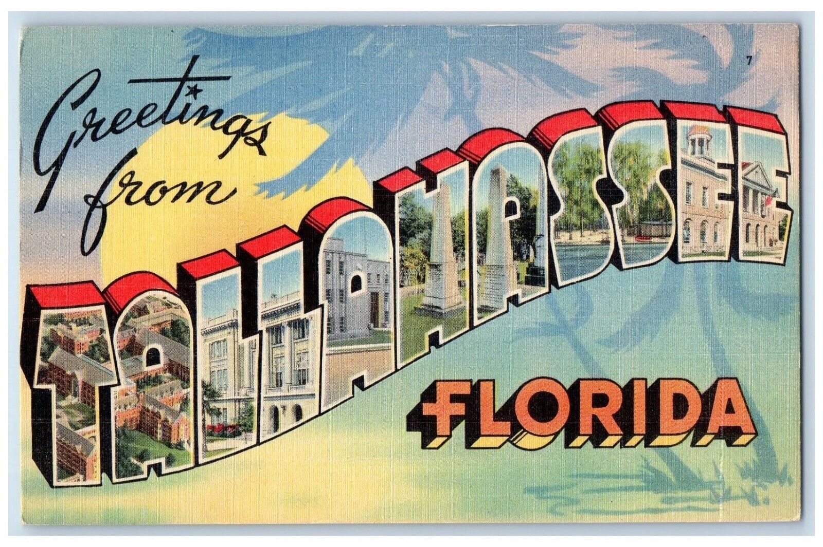 c1940\'s Greetings From Tallahassee Florida FL, Large Letters Vintage Postcard