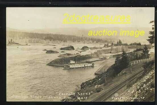 RPPc Cascade Locks Columbia River Or Paddle Steamer Old Ore Oregon Real Photo