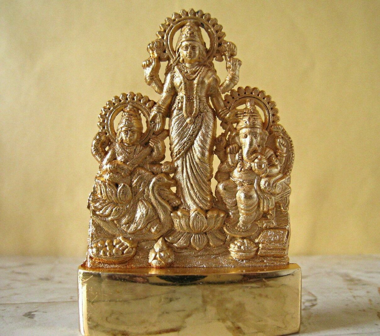 Lord Ganesha Laxmi Lakshmi Saraswati Antique Idol Statue Om Hindu God Blessed Om