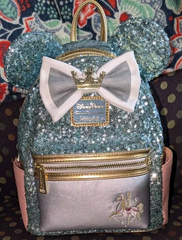 Loungefly Minnie Main Attraction King Arthur Carousel Backpack Disney Bag Sequin
