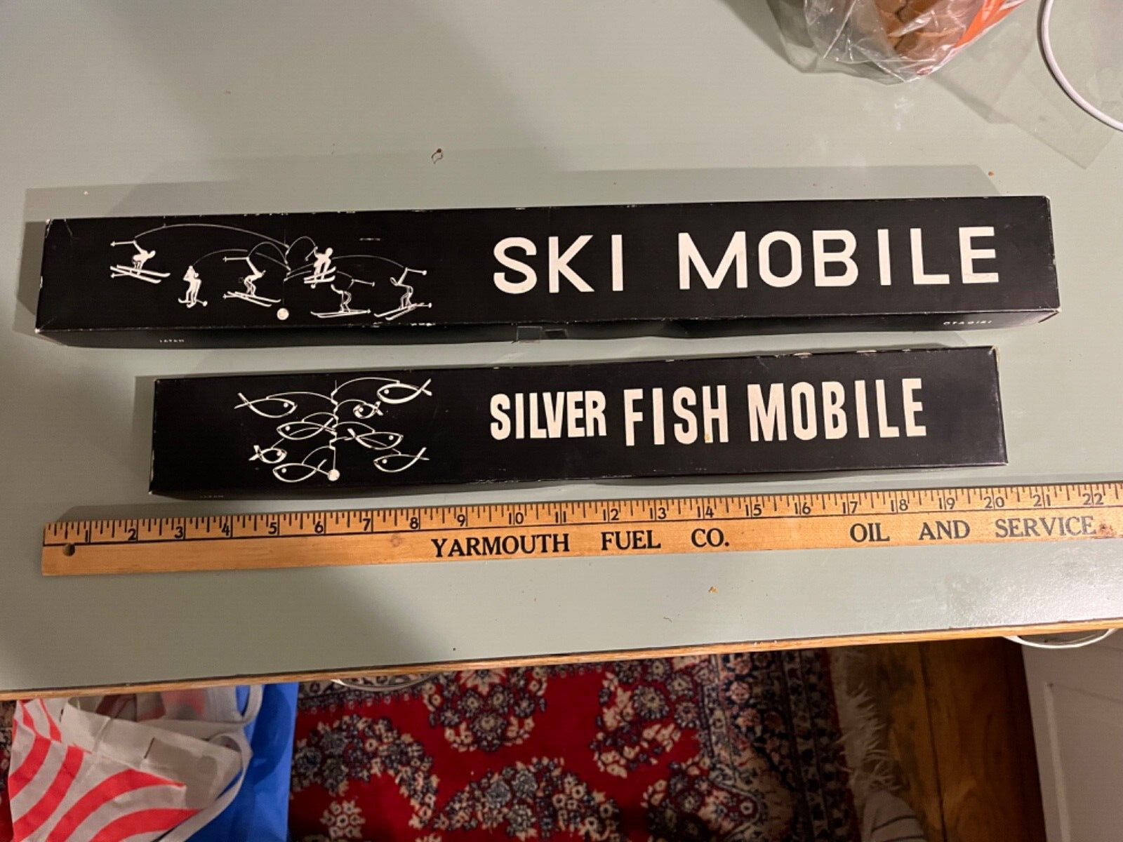 Otagiri Japan MCM Modernist Ski & Fish Mobiles chrome skiing fishing 98 83 nib