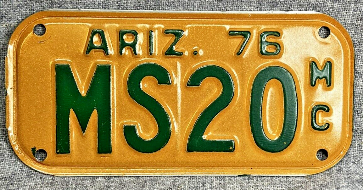 VTG 1976 Arizona State Motorcycle License Plate MS20 Original