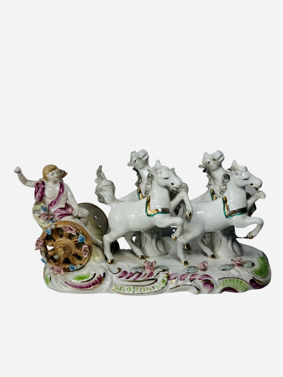 German Porcelain Chariot Horses Statue Figurine Handpainted Vintage Unbranded