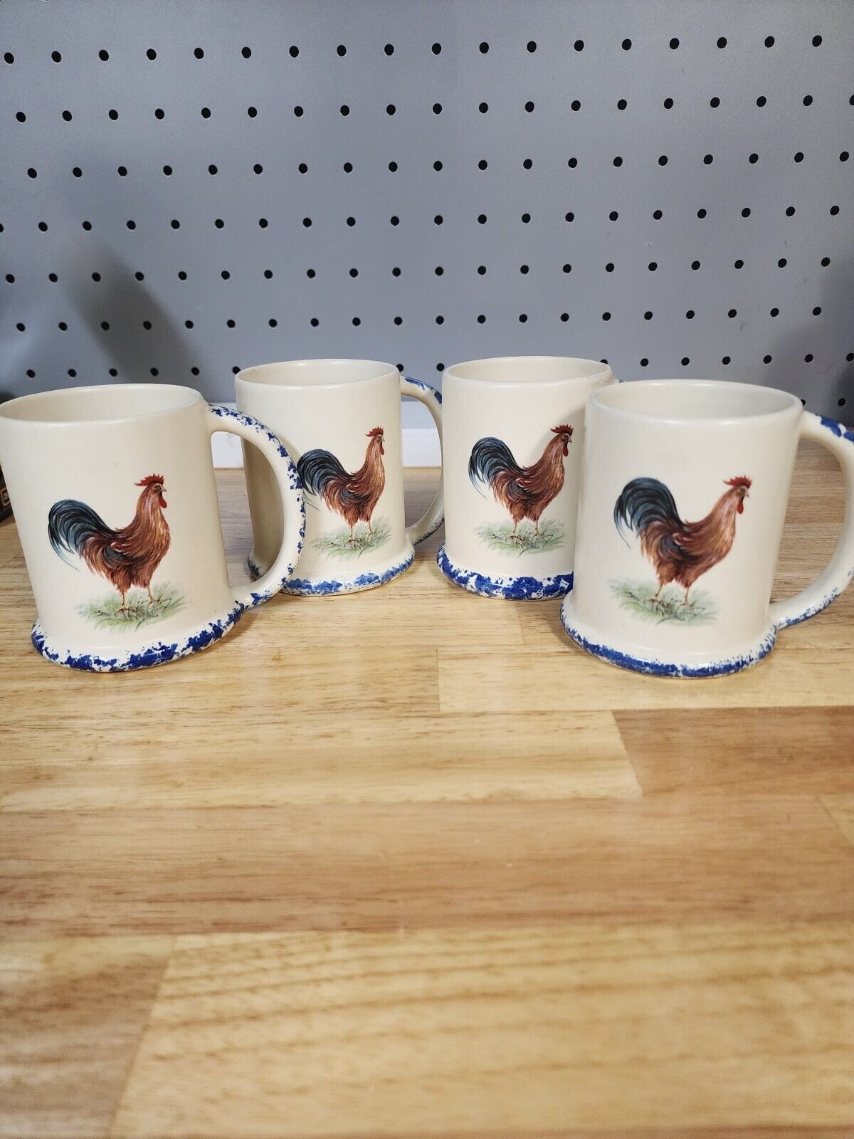 Vintage Euro Ceramica Rooster Coffee Mugs Set of 4 Tea Cups Portugal Pottery