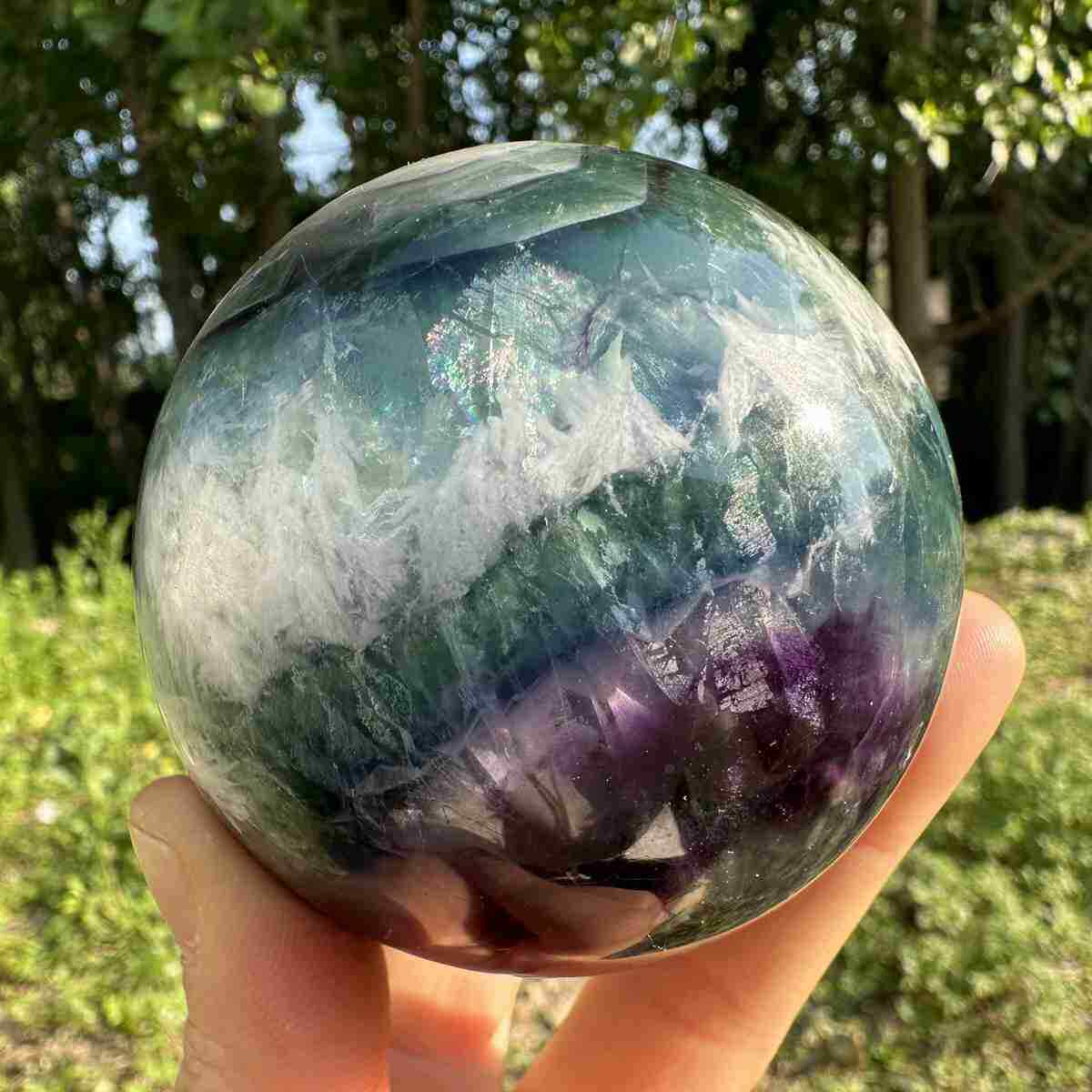 495g Natural Feather Fluorite Quartz Sphere Energy Crystal Ball Reiki Gem Decor 