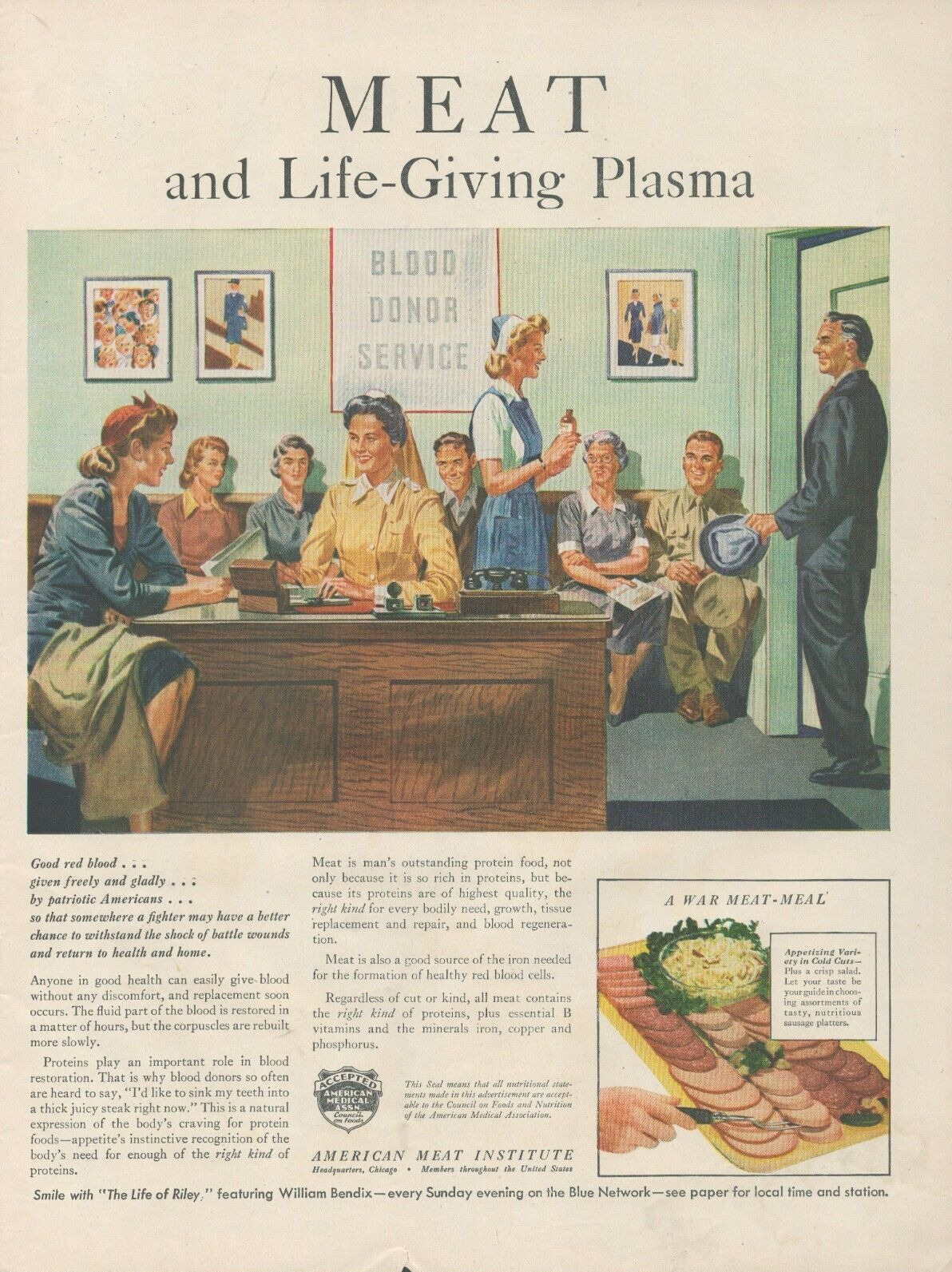 1944 American Institute Meat Life Giving Plasma Fighter A Better Chance Print Ad