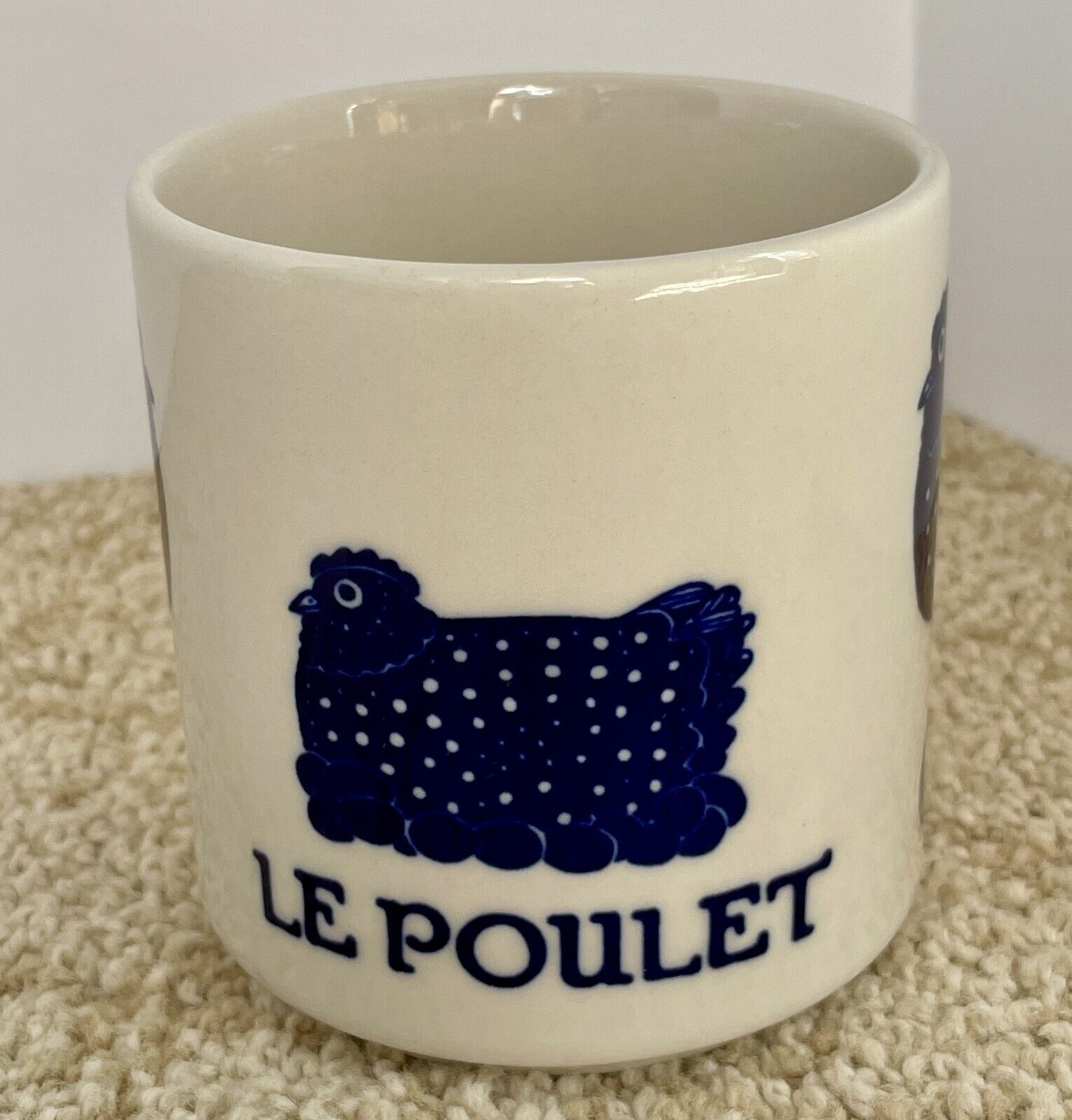 Vintage Le Poulet Chicken Taylor & Ng Coffee Cup Mug Cobalt Blue 1979 Pristine