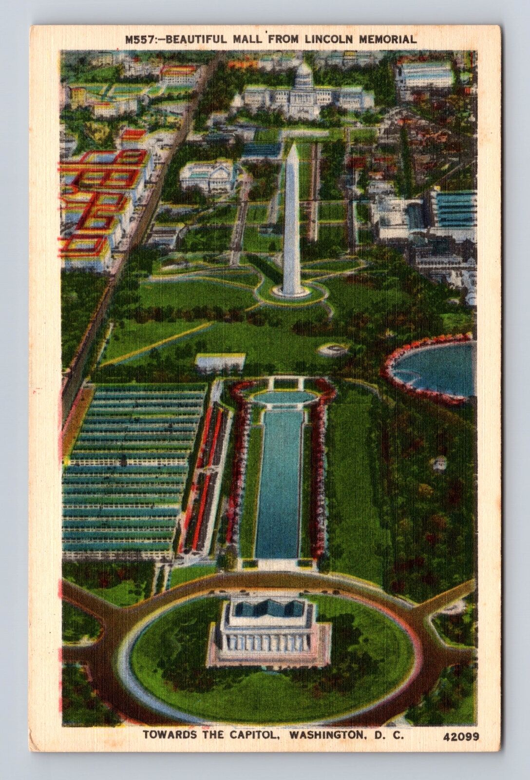 Washington DC, the Mall, towards the Capitol, Antique Vintage Souvenir Postcard