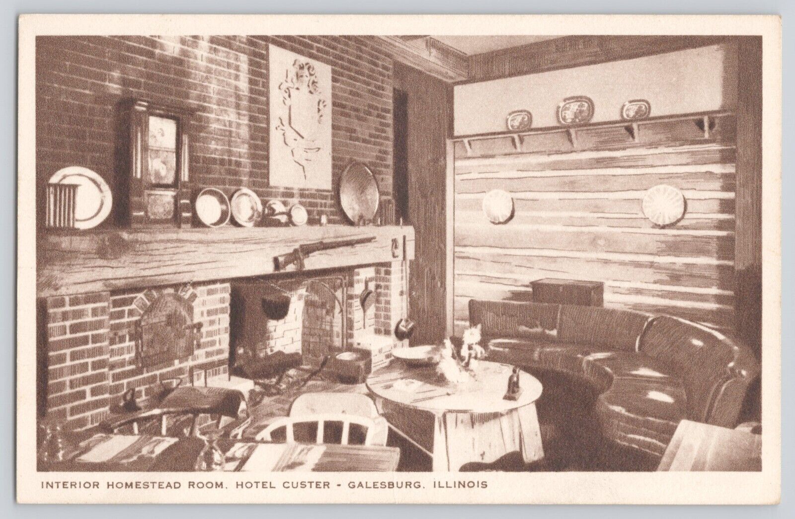 Postcard Illinois Galesburg Hotel Custer Interior Homestead Room Vintage