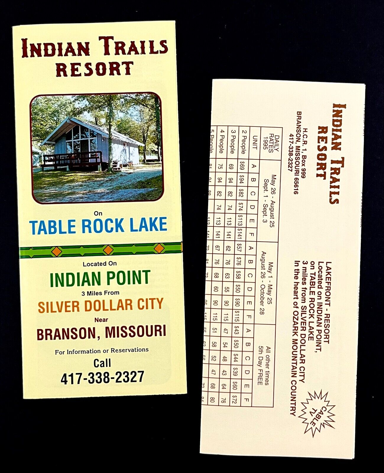 1990s Indian Trails Resort Table Rock Lake Branson MO Vintage Travel Brochures