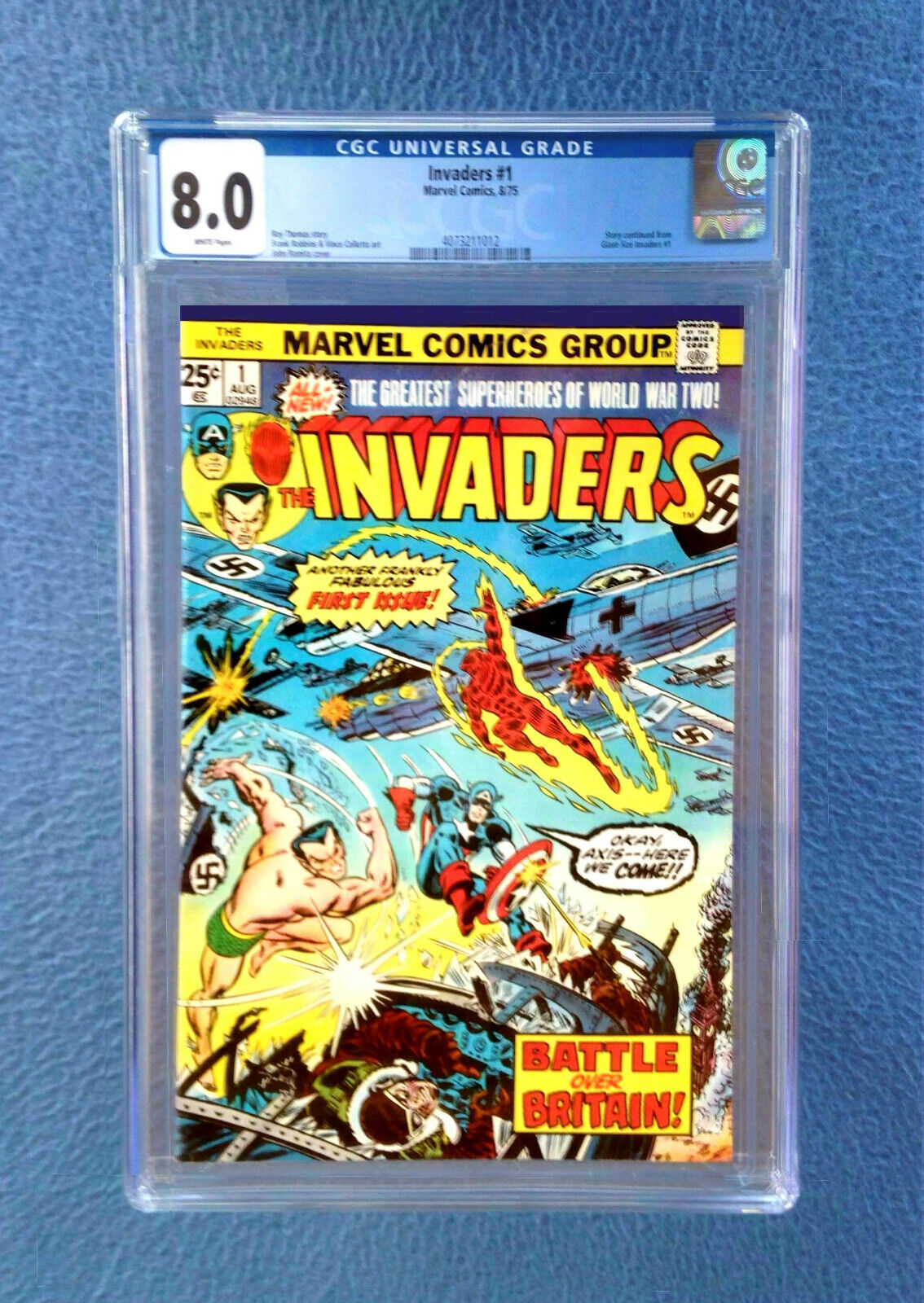 INVADERS #1 CGC 8.0 VERY FINE WHITE PAGES MARVEL COMICS JOHN ROMITA COVER WWII