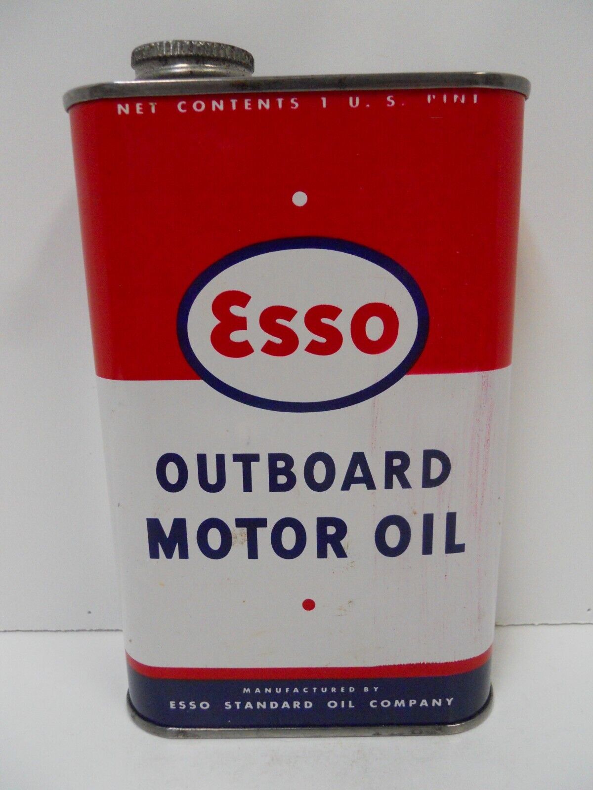Vintage ESSO OUTBOARD MOTOR OIL 16oz FULL Can  Gas /Service Station  Boat/Marina