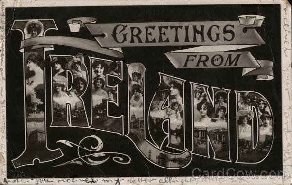 1905 Greetings from Ireland Rotary Photo Postcard 1p stamp Vintage Post Card