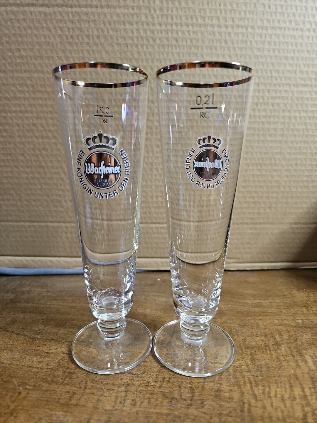 Warsteiner 0.2L Tall Beer Pilsner Glass Gold Rim 0.2 Liter Barware EUC Set Of 2