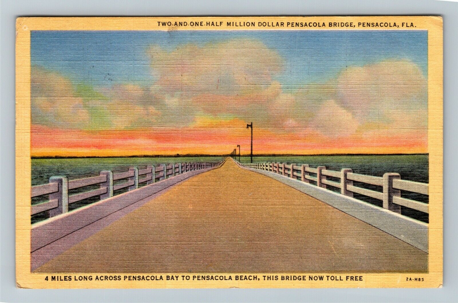 Pensacola FL-Florida, Pensacola Bridge, Sunset View, Vintage Postcard