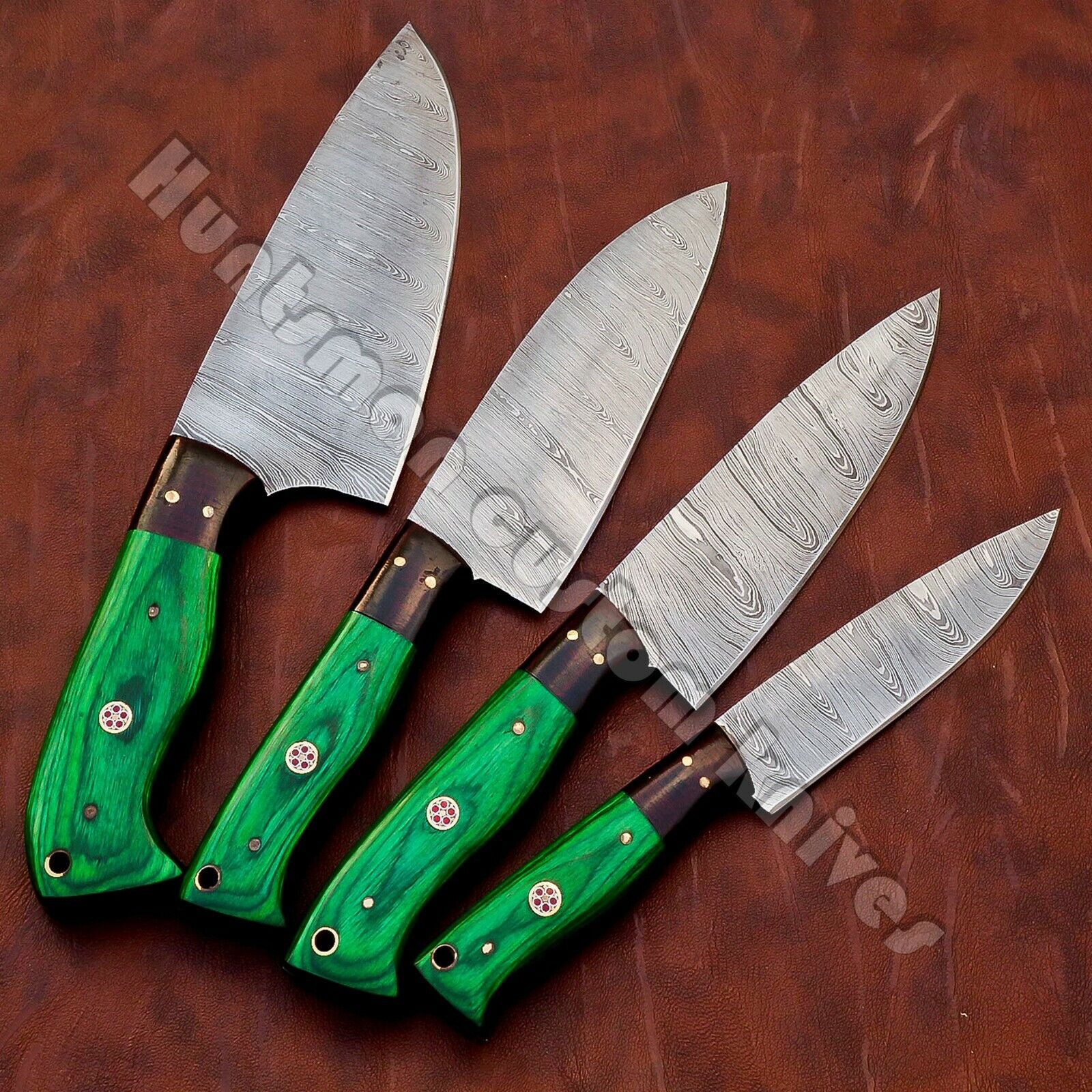 Custom Made Forged Damascus Steel 4 pcs Kitchen chef Knife set with leather kit