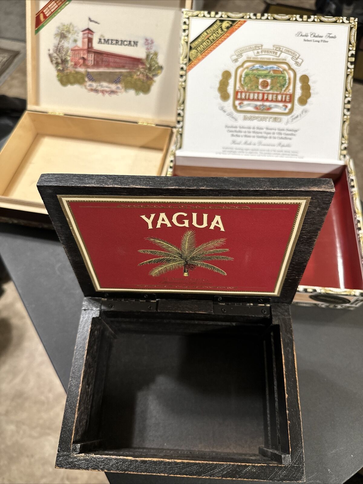Lot of 3 Premium Cigar Boxes Arturo, The American, Yagua, Beautiful Wooden New