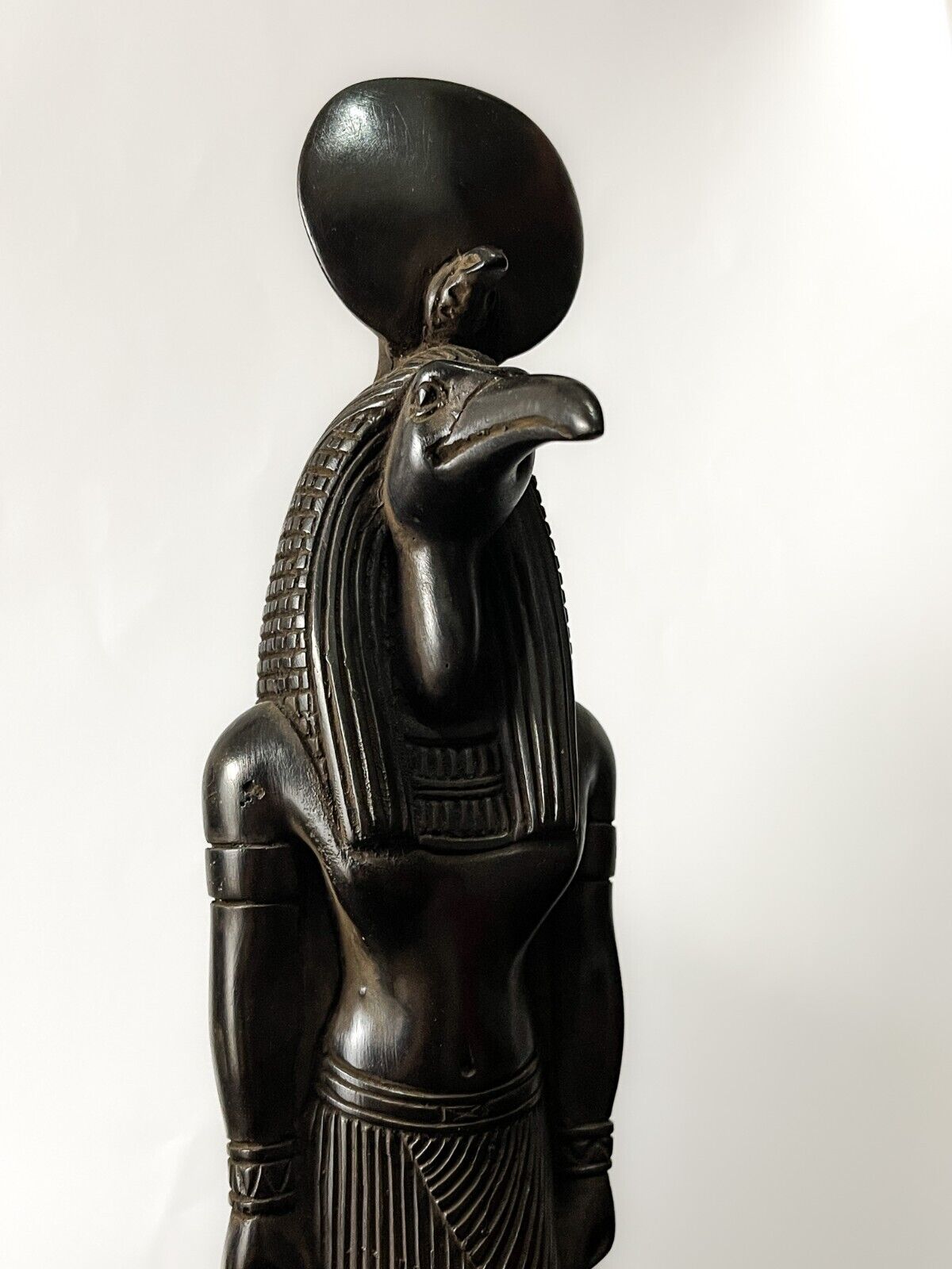 God Thoth Statue with Sun Disk From Ancient Egypt , Basalt Stone