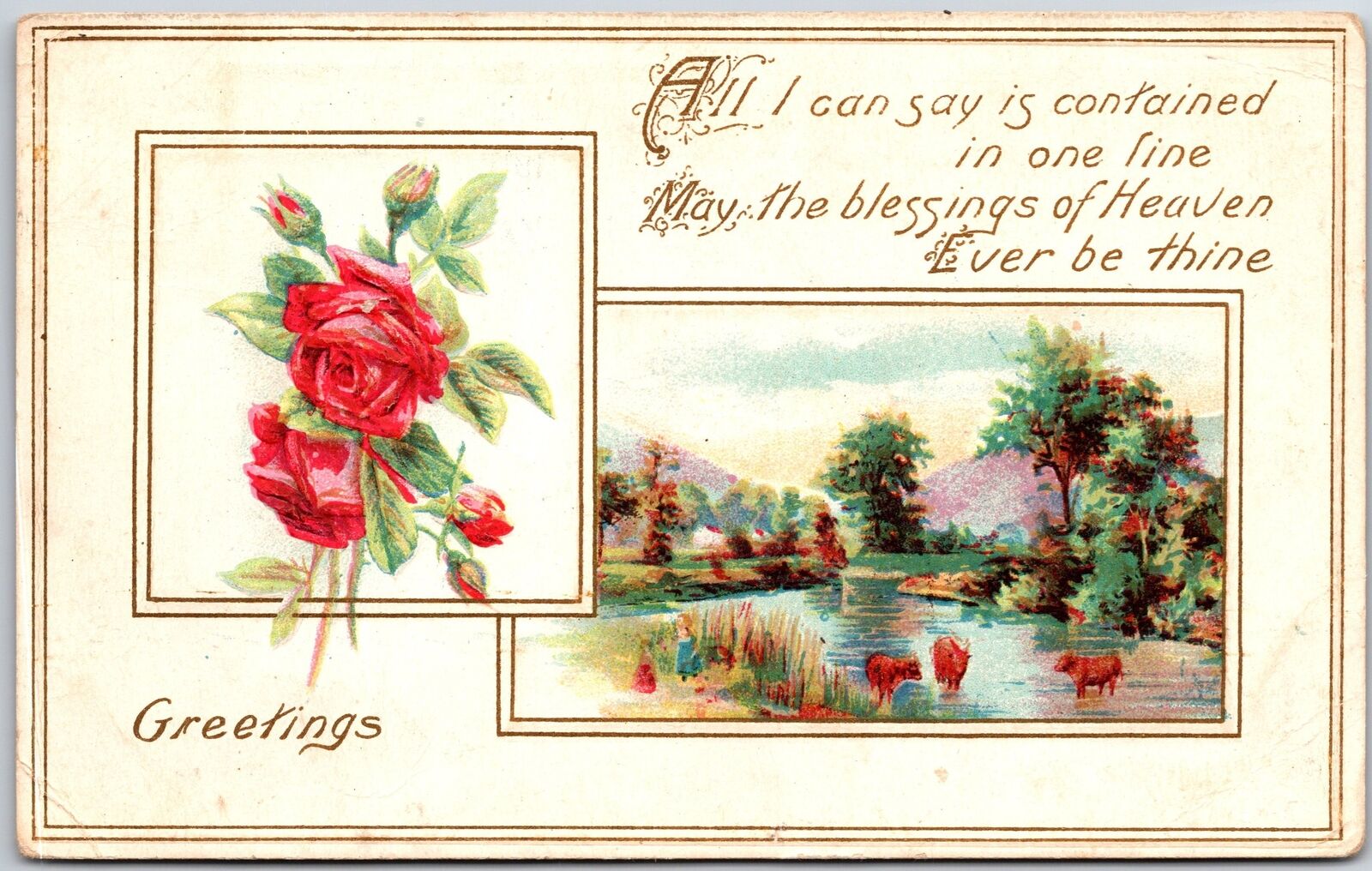 1910\'s Greetings and Wishes Flower Landscape Posted Postcard