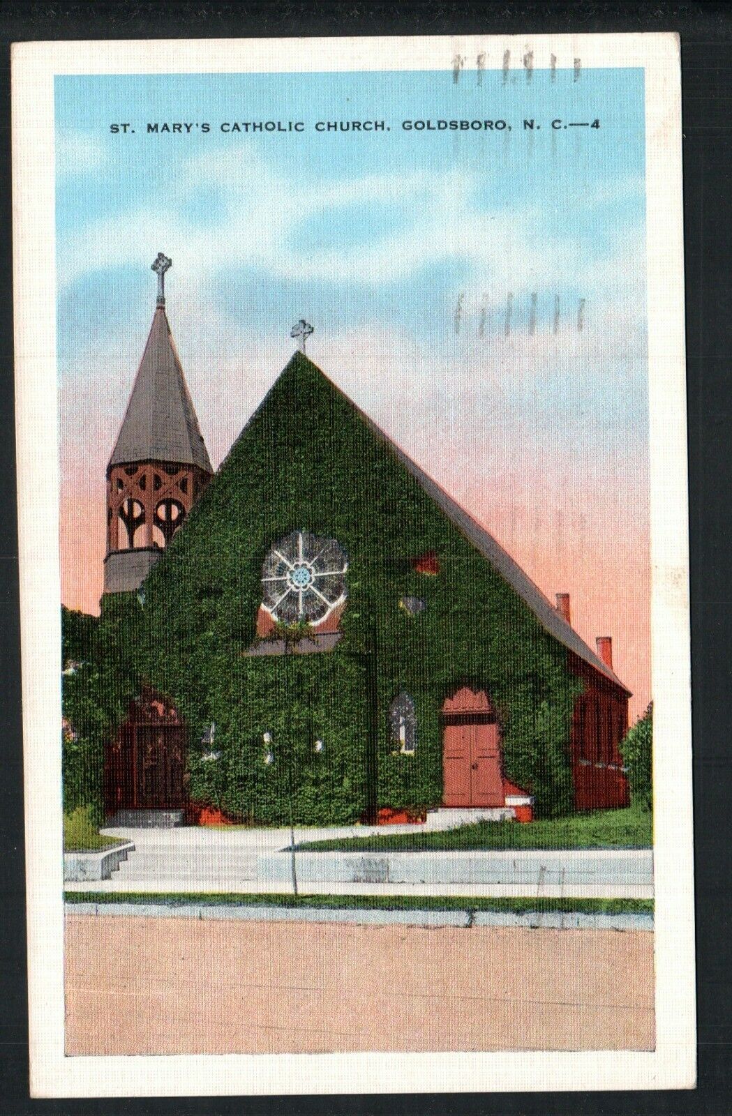 1942 GOLDSBORO,  NC *  ST MARY'S CATHOLIC CHURCH  * POSTED VINTAGE LINEN