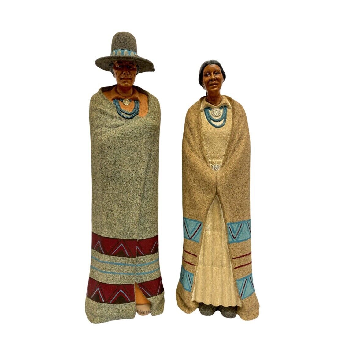 Vintage (Large) Native American Man & Woman Sand Folk Art Sculptures Sand Art