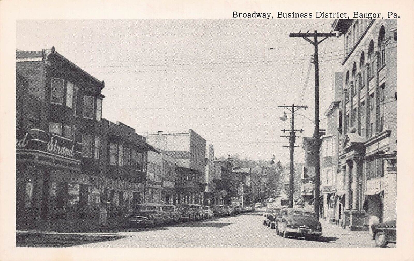 Bangor PA Pennsylvania Broadway Main Street Downtown 1940s Vtg Postcard B37