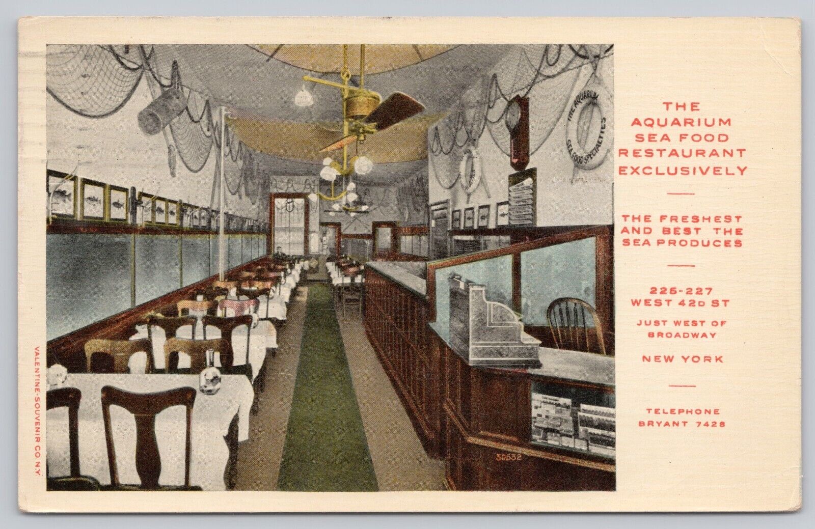 New York City NY, Aquarium Seafood Restaurant Advertising, Vintage Postcard