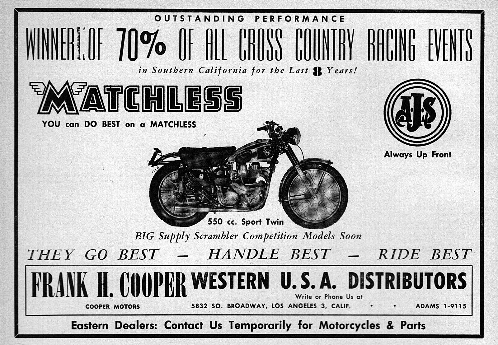 1955 Matchless G9 Motorcycle Original Ad 