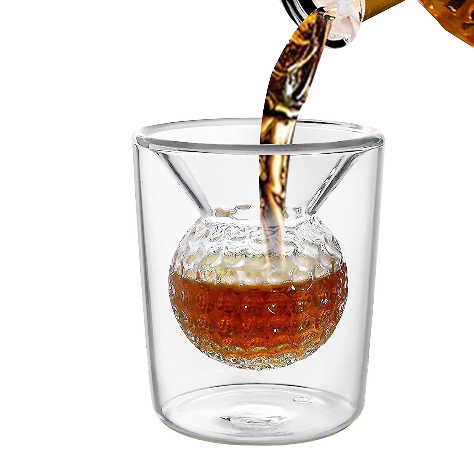Golf Ball Shot Glass Clear Double Walled Glass Cup for Whiskey, Bourbon Men Gift